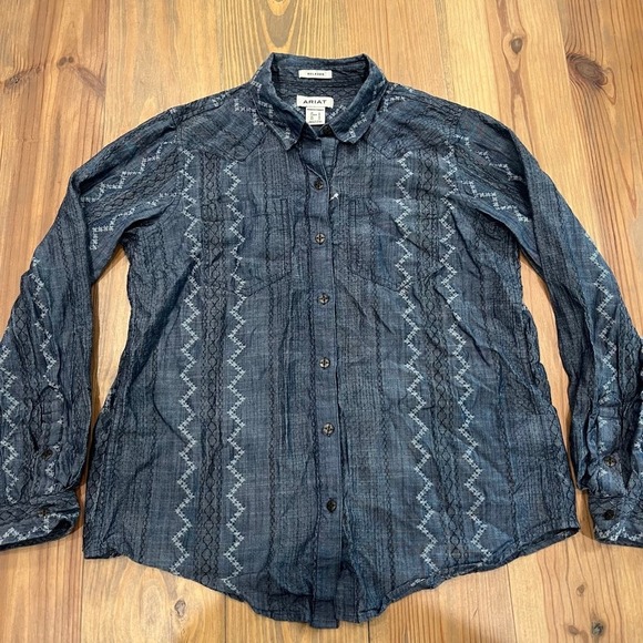 Women's Ariat Blue White Embroidered Western Long Sleeve Shirt Size M,‎ 0030 B 1 - Picture 4 of 12